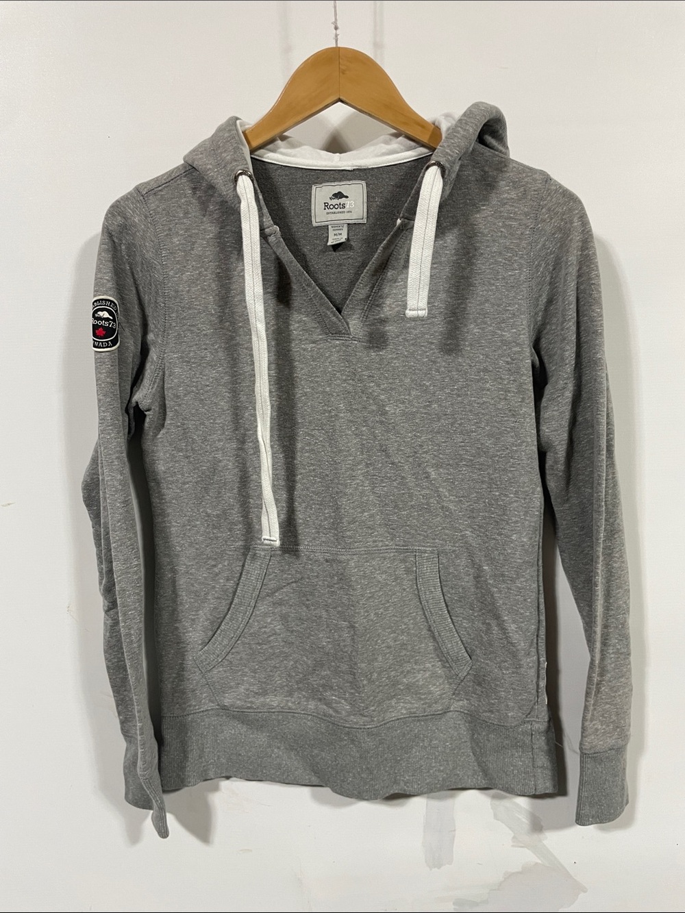Roots Women’s Gray Hoodie with White Drawstrings
